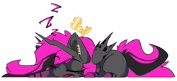 Size: 2813x1298 | Tagged: safe, artist:arctic-fox, imported from derpibooru, oc, oc only, oc:regio, demon, demon pony, pony, cute, lying down, ocbetes, onomatopoeia, prone, simple background, sleeping, solo, sound effects, white background, zzz