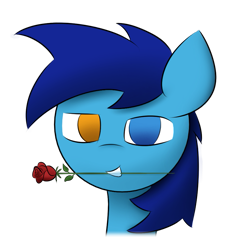 Size: 805x879 | Tagged: safe, artist:japkozjad, imported from derpibooru, oc, oc:apply, pegasus, flower, flower in mouth, heterochromia, looking at you, male, mouth hold, rose, rose in mouth, simple background, smiling, solo, stallion, teeth, transparent background