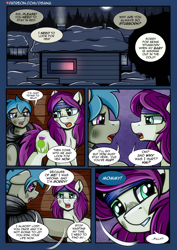 Size: 2480x3508 | Tagged: safe, artist:dsana, imported from derpibooru, oc, oc only, oc:fireweed, oc:thistledown, earth pony, pony, comic:a storm's lullaby, brother and sister, comic, dialogue, duo, female, indoors, male, mare, siblings, speech bubble, stallion