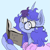 Size: 1307x1313 | Tagged: safe, artist:paskanaakka, derpibooru exclusive, imported from derpibooru, oc, oc only, oc:midnight dew, pony, unicorn, bathrobe, blue background, book, clothes, colored hooves, ear fluff, female, glasses, mare, robe, simple background, solo, unshorn fetlocks