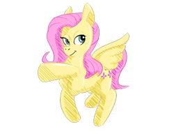 Size: 960x720 | Tagged: safe, artist:mermaxthegoat572, imported from derpibooru, fluttershy, pegasus, pony, female, g4, hatching (technique), mare, pose, quadrupedal, raised hoof, shiny, simple background, smiling, solo, spread wings, transparent background, wings