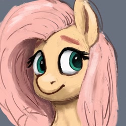 Size: 2048x2048 | Tagged: safe, artist:phutashi, imported from derpibooru, fluttershy, pony, aside glance, bust, female, gray background, high res, looking at you, mare, portrait, simple background, solo, three quarter view