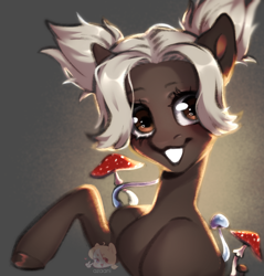 Size: 1924x2016 | Tagged: safe, artist:azaani, imported from derpibooru, oc, oc only, earth pony, pony, bust, earth pony oc, female, looking at you, mare, mushroom, portrait, smiling, solo