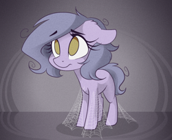 Size: 1280x1046 | Tagged: safe, artist:lolepopenon, imported from derpibooru, oc, oc only, oc:billie, earth pony, pony, female, filly, floppy ears, foal, sad, solo, spider web