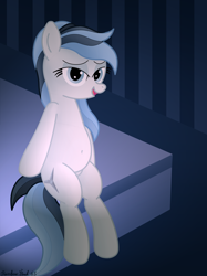 Size: 3016x4032 | Tagged: safe, artist:rainbowšpekgs, imported from derpibooru, oc, oc only, oc:haze northfleet, pegasus, pony, bed, bedroom eyes, chubby, female, mare, on bed, open mouth, pegasus oc, sitting, sitting on bed, solo