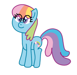 Size: 459x451 | Tagged: safe, artist:funnyclowns64, rainbow dash (g3), earth pony, pony, colored, cute, female, g3, g3 dashabetes, g3 to g4, g4, generation leap, hooves, mare, multicolored hair, multicolored mane, multicolored tail, rainbow hair, rainbow tail, smiling, solo, standing, that was fast