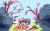 Size: 454x277 | Tagged: safe, artist:parfait, oc, oc only, oc:hattsy, oc:kayla, pony, aggie.io, bush, female, happy, lowres, lying down, mare, open mouth, picnic, picnic blanket, sky, smiling, tree