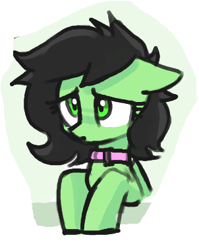 Size: 302x380 | Tagged: safe, artist:plunger, oc, oc only, oc:filly anon, bat pony, pony, bat ponified, bat wings, collar, cropped, female, filly, floppy ears, looking up, pleading, pleading eyes, race swap, sad, simple background, solo, wings