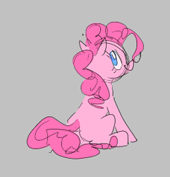 Size: 305x316 | Tagged: safe, artist:hattsy, pinkie pie, earth pony, pony, aggie.io, female, looking back, mare, simple background, sitting, sketch, smiling