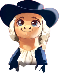 Size: 610x754 | Tagged: safe, artist:rhorse, oc, oc only, oc:quaker oats, clothes, eyebrows, featured image, hat, male, simple background, smiling, stallion, transparent background, whiskers