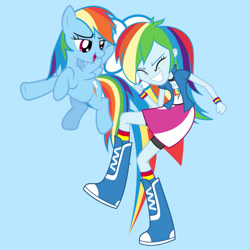 Size: 828x828 | Tagged: safe, artist:media1997, imported from twibooru, rainbow dash, pegasus, equestria girls, blue background, image, needs more jpeg, simple background, solo
