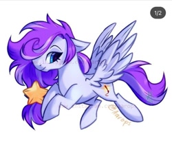 Size: 1267x1134 | Tagged: safe, artist:aarops, imported from derpibooru, oc, oc only, oc:art star, pegasus, pony, flying, looking at you, smiling, solo, spread wings, stars, watermark, wings