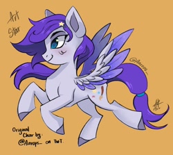 Size: 1482x1320 | Tagged: safe, artist:aarops, imported from derpibooru, oc, oc only, oc:art star, pegasus, pony, smiling, solo, spread wings, wings