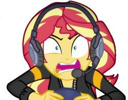 Size: 562x440 | Tagged: safe, artist:marcoequestrian98, edit, edited screencap, imported from derpibooru, screencap, sunset shimmer, equestria girls, equestria girls series, game stream, spoiler:eqg series (season 2), background removed, controller, female, gamer sunset, not a vector, psycho gamer sunset, simple background, solo, tell me what you need, transparent background