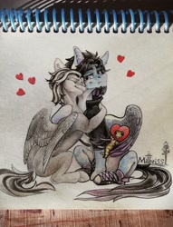 Size: 1990x2611 | Tagged: safe, artist:mithriss, imported from derpibooru, oc, oc only, pegasus, pony, heart, hug, traditional art