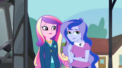 Size: 3410x1920 | Tagged: safe, imported from derpibooru, screencap, princess cadance, princess luna, equestria girls, friendship games, dean cadance, duo, duo female, female, high res, smiling, vice principal luna