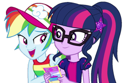 Size: 788x531 | Tagged: safe, artist:marcoequestrian98, edit, edited screencap, imported from derpibooru, screencap, rainbow dash, sci-twi, twilight sparkle, equestria girls, background removed, duo, not a vector, simple background, sleeveless, transparent background