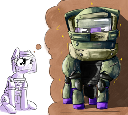 Size: 3000x2700 | Tagged: safe, artist:uteuk, imported from derpibooru, oc, oc only, oc:natrix capefiv, earth pony, pony, armor, helmet, juggernaut, thinking