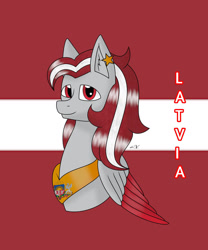 Size: 1280x1536 | Tagged: safe, artist:hiroultimate, imported from derpibooru, oc, pony, flag, latvia, nation ponies, ponified, solo