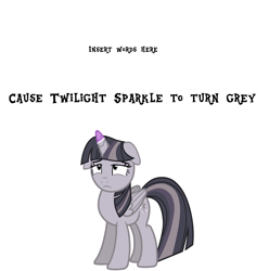 Size: 3254x3275 | Tagged: safe, artist:wardex101, imported from derpibooru, twilight sparkle, alicorn, pony, discorded, discorded twilight, female, floppy ears, folded wings, lidded eyes, mare, meme template, sad, simple background, solo, standing, twilight sparkle (alicorn), twilight tragedy, wings