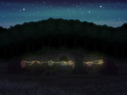 Size: 800x600 | Tagged: safe, artist:rangelost, imported from derpibooru, oc, oc only, cyoa:d20 pony, camp, cyoa, forest, night, night sky, pixel art, sky, stars, story included, string lights, tent