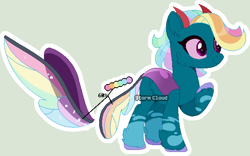 Size: 620x386 | Tagged: safe, artist:stormcloud-yt, imported from derpibooru, oc, oc only, changeling, changepony, hybrid, pony, base used, interspecies offspring, multicolored hair, offspring, parent:pharynx, parent:rainbow dash, rainbow hair, raised hoof, simple background, solo