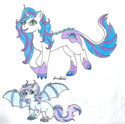 Size: 1434x1419 | Tagged: safe, artist:monse2001, imported from derpibooru, oc, oc only, dracony, hybrid, pony, bat wings, duo, interspecies offspring, offspring, parent:rarity, parent:spike, parents:sparity, story included, traditional art, wings