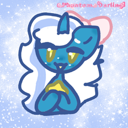 Size: 1000x1000 | Tagged: safe, artist:arcticfoxbat, imported from derpibooru, oc, oc:fleurbelle, alicorn, adorabelle, alicorn oc, bow, chibi, cute, female, hair bow, holding, horn, mare, ocbetes, stars, watermark, wings