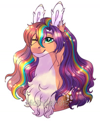 Size: 1280x1567 | Tagged: safe, artist:malinraf1615, imported from derpibooru, sunny starscout, earth pony, pony, alternate hairstyle, bust, chest fluff, g5, loose hair, mane stripe sunny, portrait, simple background, solo, white background