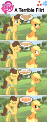 Size: 1280x3336 | Tagged: safe, artist:mlplary6, imported from derpibooru, applejack, caramel, earth pony, pony, angry, carajack, comic, female, flirting, grammar error, male, mare, shipping, smiling, stallion, straight