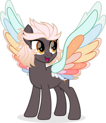 Size: 7317x8560 | Tagged: safe, artist:suramii, imported from derpibooru, oc, oc only, oc:night vision, pegasus, pony, absurd resolution, colored wings, female, freckles, full body, hooves, mare, multicolored wings, open mouth, open smile, pegasus oc, shadow, simple background, smiling, solo, spread wings, standing, transparent background, vector, wings