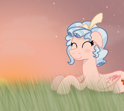 Size: 4000x3580 | Tagged: safe, artist:nitlynjane, imported from derpibooru, cozy glow, pegasus, pony, a better ending for cozy, blushing, bow, butt freckles, cloud, cozy glow's bow, cozybetes, cute, eyes closed, female, floppy ears, folded wings, freckles, grass, grass field, hair bow, high res, lying down, mare, older, older cozy glow, op hates this image, prone, quality, smiling, solo, starry sky, sunset, wings