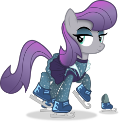 Size: 3568x3643 | Tagged: safe, artist:anime-equestria, imported from derpibooru, maud pie, earth pony, pony, alternate hairstyle, boulder (g4), clothes, eyeshadow, female, ice skates, ice skating, makeup, mare, outfit, simple background, skirt, smiling, solo, sparkles, transparent background, vector, when she smiles