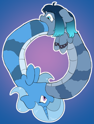 Size: 1515x2000 | Tagged: safe, artist:triksa, imported from derpibooru, oc, oc only, oc:opal brona, oc:triksa, lamia, original species, funny, ouroboros, simple background, swallowing, vore