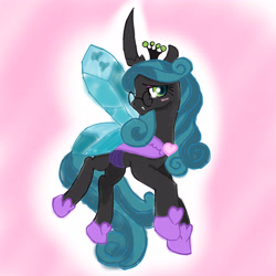 Size: 4096x4096 | Tagged: safe, artist:tiga mega, idw, imported from derpibooru, queen chrysalis, changeling, changeling queen, reflections, spoiler:comic, cute, cutealis, female, glasses, good queen chrysalis, heart, looking at you, mare, mirror universe, reversalis, solo
