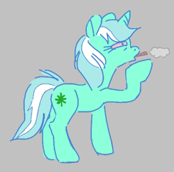 Size: 385x381 | Tagged: safe, lyra heartstrings, pony, unicorn, aggie.io, drugs, female, mare, marijuana, raised hoof, red eyes, simple background, smoking