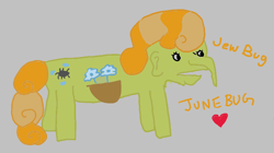 Size: 708x397 | Tagged: safe, junebug, earth pony, pony, aggie.io, female, mare, open mouth, simple background, ugly