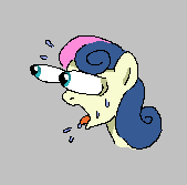 Size: 169x167 | Tagged: safe, bon bon, sweetie drops, earth pony, pony, aggie.io, booba, bulging eyes, female, lowres, mare, meme, open mouth, simple background, sweat, tongue out