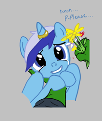 Size: 532x627 | Tagged: safe, edit, minuette, oc, oc:anon, pony, unicorn, aggie.io, crying, female, flower, happy, horn, horn ring, jewelry, mare, marriage proposal, ring, simple background, smiling, tears of joy