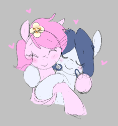 Size: 321x342 | Tagged: safe, artist:hattsy, oc, oc only, oc:hattsy, oc:kayla, earth pony, pony, aggie.io, blushing, eyes closed, female, hug, mare, simple background, smiling