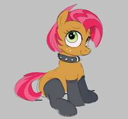 Size: 439x409 | Tagged: safe, artist:hattsy, babs seed, earth pony, pony, aggie.io, clothes, collar, female, filly, mare, simple background, sitting, smiling, socks