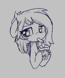 Size: 223x267 | Tagged: safe, artist:an-m, oc, oc:filly anon, earth pony, pony, aggie.io, blushing, female, filly, juice, lowres, mare, master shake, monochrome, simple background, straw