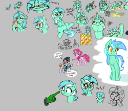 Size: 883x765 | Tagged: safe, copper top, lyra heartstrings, pinkie pie, oc, oc:anon, earth pony, pony, unicorn, aggie.io, blushing, boop, clothes, comic, drawpile, eyes closed, female, food, hand, hat, heart, licking, looking up, lying down, mare, mitosis, monochrome, oats, on back, open mouth, petting, phew, police, raised hoof, sign, simple background, smiling, socks, spread legs, spreading, thinking, tongue out, whiskers