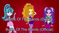 Size: 1920x1080 | Tagged: safe, imported from derpibooru, adagio dazzle, aria blaze, sonata dusk, equestria girls, animated, battle of the bands, disguise, disguised siren, song reference, webm