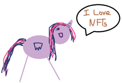 Size: 562x383 | Tagged: safe, artist:twilyisbestpone, derpibooru exclusive, imported from derpibooru, twilight sparkle, alicorn, pony, 1000 hours in ms paint, april fools, april fools 2022, female, intentionally bad, mare, nft, out of character, simple background, solo, speech bubble, stick pony, stickmare, talking to viewer, twilight sparkle (alicorn), white background