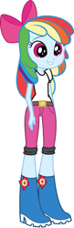 Size: 509x1566 | Tagged: safe, artist:iamsheila, imported from derpibooru, apple bloom, rainbow dash, equestria girls, bow, palette swap, recolor, simple background, solo, transparent background