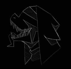 Size: 1056x1026 | Tagged: safe, artist:lockheart, imported from derpibooru, oc, oc only, oc:nunpone, earth pony, pony, black background, bust, female, grayscale, long tongue, mare, monochrome, sharp teeth, simple background, solo, teeth, tongue out