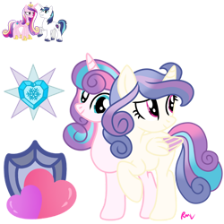 Size: 1024x1024 | Tagged: safe, artist:rmv-art, imported from derpibooru, princess cadance, princess flurry heart, shining armor, oc, alicorn, pony, unicorn, conjoined, conjoined twins, offspring, older, older flurry heart, parent:princess cadance, parent:shining armor, parents:shiningcadance, simple background, transparent background