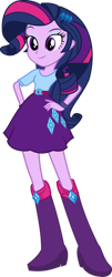 Size: 567x1410 | Tagged: safe, artist:iamsheila, imported from derpibooru, rarity, twilight sparkle, equestria girls, belt, boots, clothes, high heel boots, palette swap, recolor, shirt, shoes, simple background, skirt, solo, transparent background