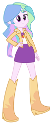 Size: 578x1382 | Tagged: safe, artist:iamsheila, imported from derpibooru, princess celestia, sunset shimmer, equestria girls, boots, clothes, high heel boots, jacket, palette swap, recolor, shirt, shoes, simple background, skirt, solo, transparent background